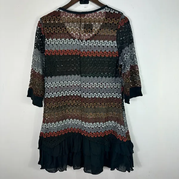 Formanality 1X Crochet‎ Lace Mini Dress Boho Festival Tunic Sheer Chiffon Hem - Image 7