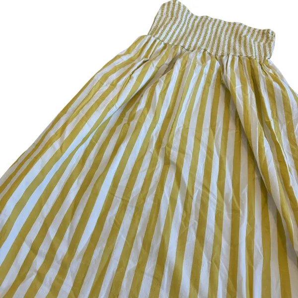 A New Day Yellow White Striped Maxi Dress Sundress Strapless Cotton Size Medium - Image 6