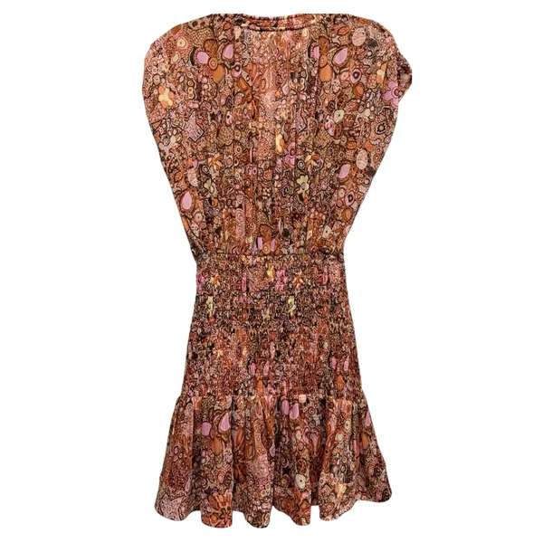 ALC Frank Carly Smocked Print 100% Silk Mini Dress Sorbet Floral Multicolor Size 6 - Image 4