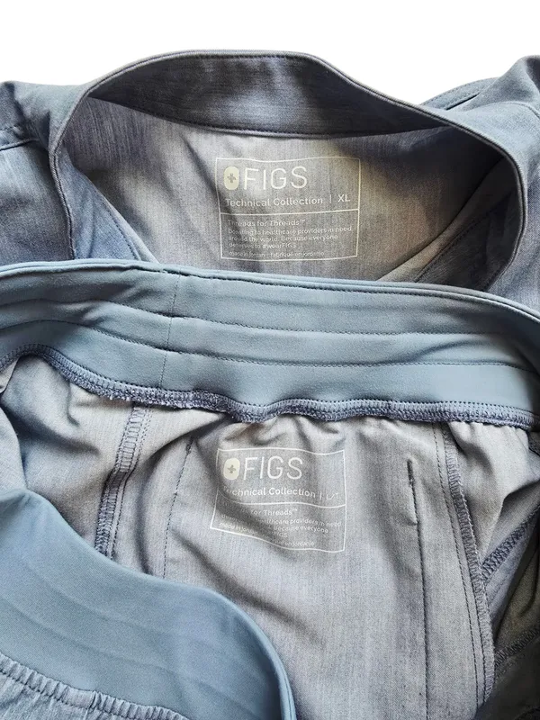 Figs Heather Indigo Scrub Set with Neon Yellow Drawstring - Image 5