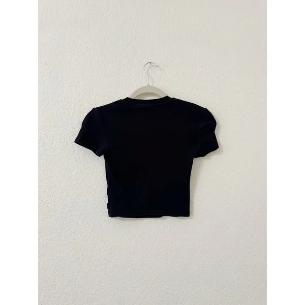 Aritzia TNA Ribbed Cropped Baby Tee Black Short Sleeve Fitted Top 2XS - Image 3