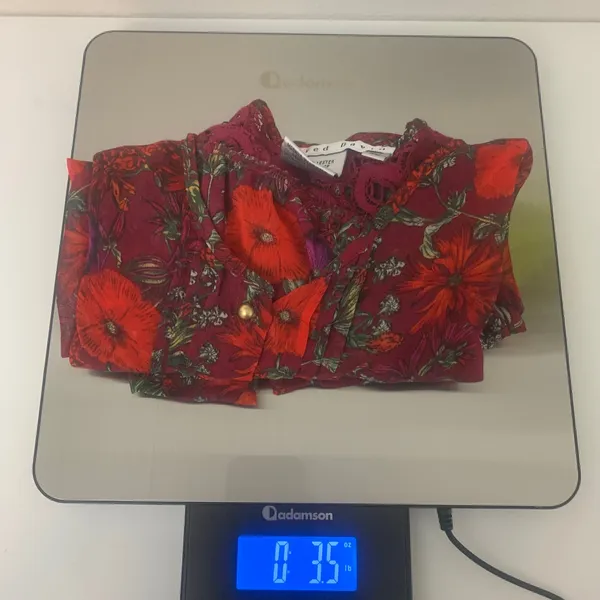 Fred David Women's XL Red Floral Sheer 3/4 sleeves Blouse Dainty Lace‎ Neckline - Image 9