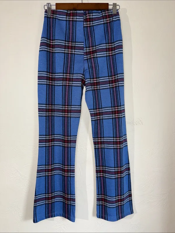 Urban Outfitters Blue Plaid Knit Flare Pants M - Image 2