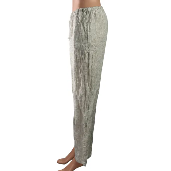 Brandy Melville 100% Linen Green Striped Dawstring Wide Leg Trousers Pants Sz S - Image 2