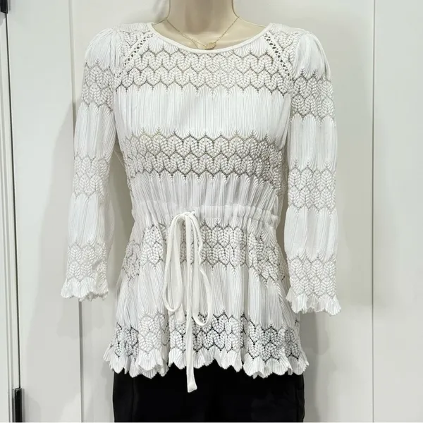 Free People Fire Island Blouse Crochet 3/4 Sleeve White Small Festival Boho Chic - Image 4