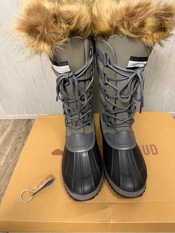 Project Cloud Women's Fur-Trim Leather Waterproof Winter Boots - Gray Size 9 - Image 3
