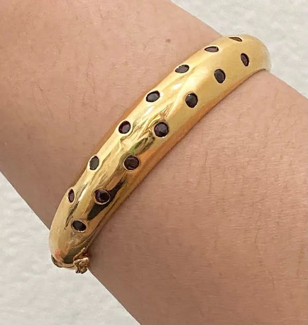 Gold Over  925 Signed Garnet Stones Hinged Bangle & Ring Set - Image 13