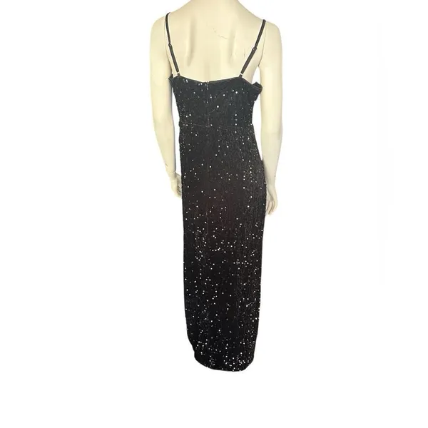 Boutique Beautiful Sequin Mesh Panel Split Thigh Maxi, Cami Dress Black XL NWOT - Image 3