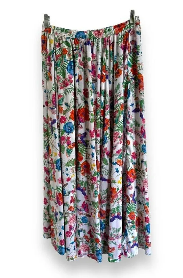 Cupio Womens Skirt Sz M White Floral Colorful Butterflies Flowers Silky Maxi NEW - Image 5