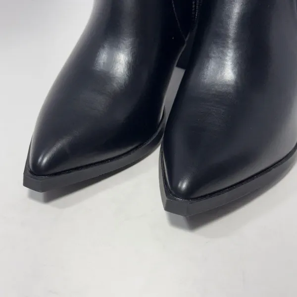 Womens Black Faux Leather Pointed Toe Block Heel‎ Ankle Boots Sz 9 Zipper Bootie - Image 9