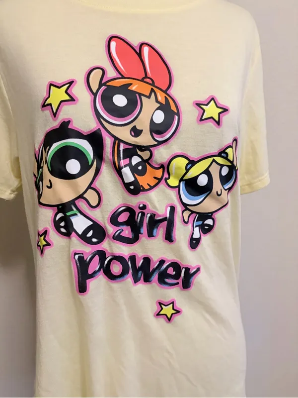 Cartoon Network Powerpuff Girls large "Girl Power" Pastel Yellow Graphic T-Shirt - Image 2