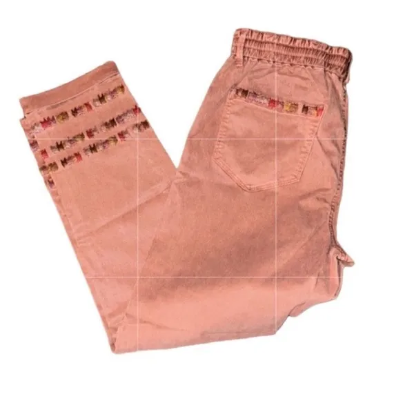 Driftwood Mauve Embroidered Stitch Cuffed Leg Pants(Size Small) - Image 6