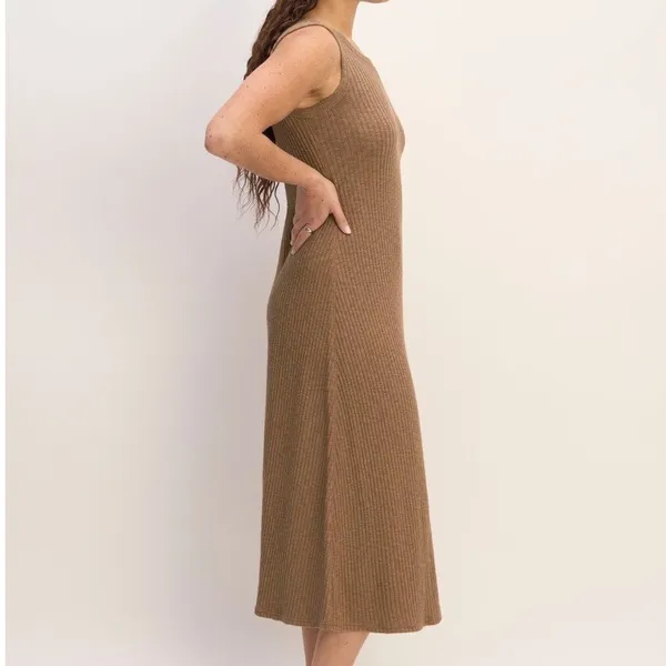 Everlane Dress Womens Medium Sleeveless Organic Cotton Ribbed Knit Stretch Brown - Image 3