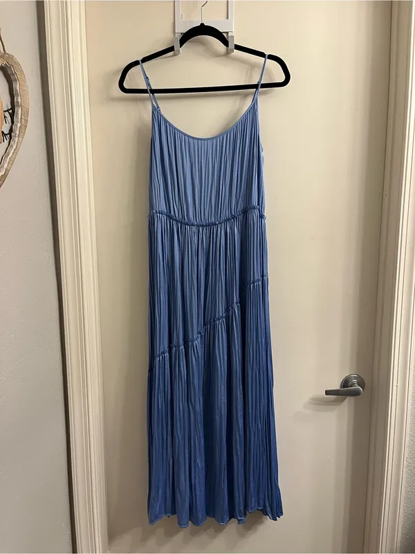 Vince Tiered Asymmetric Midi Dress Pale Fountain Medium - Image 4