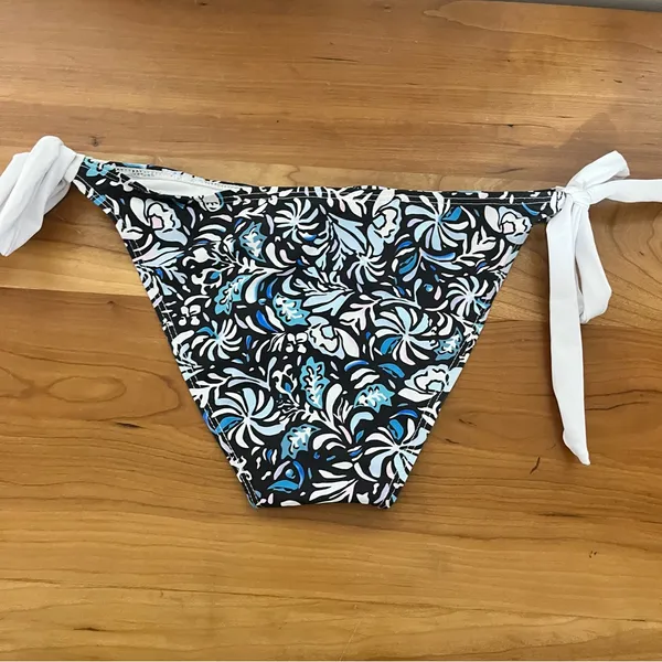 Women's‎ Juniors Unbranded Side Tie Bikini Bottoms Blue White Floral Size Large - Image 6