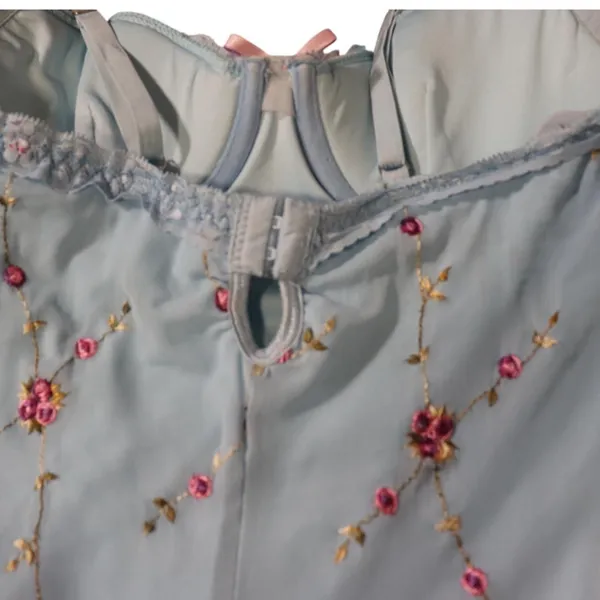 Dolls Kill Sugar Thrillz Blue Embroidered Floral Mini Dress - Image 3