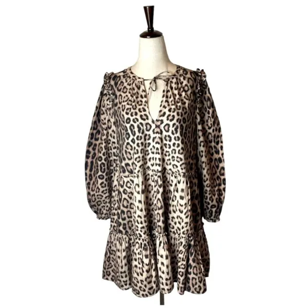 Generation Love Rumi Dress Women XS Brown‎ Leopard Babydoll Balloon Sleeve Mini - Image 3