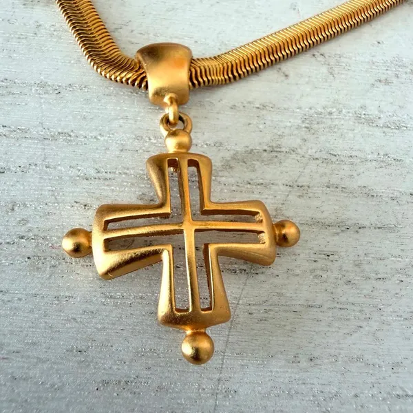 Vintage Anne Klein Gold Tone Cross Statement Necklace - Image 5