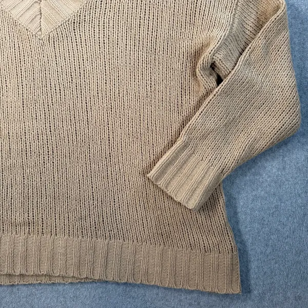 Aerie Women's Small Chunky Knit V-Neck Sweater Tan Chenille Pullover Top - Image 2