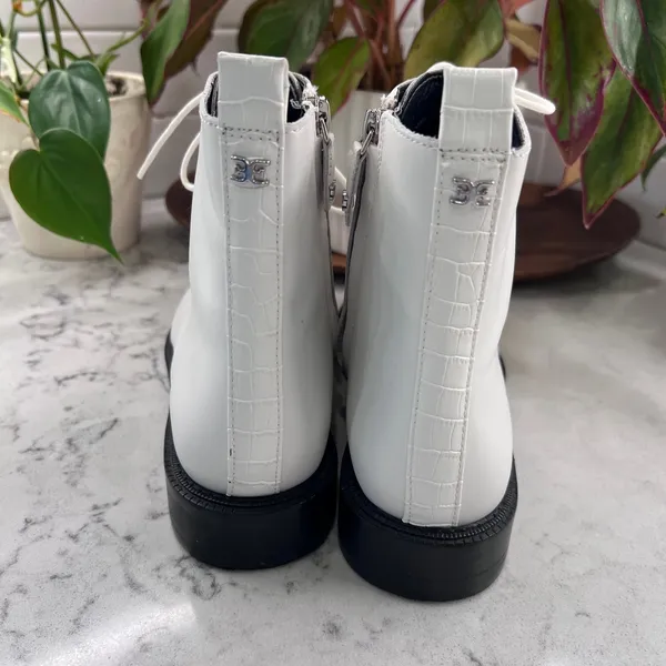 Sam Edelman Nina White Leather Lace Up Side Zip‎ Combat Boots Womens 9M 39 - Image 3