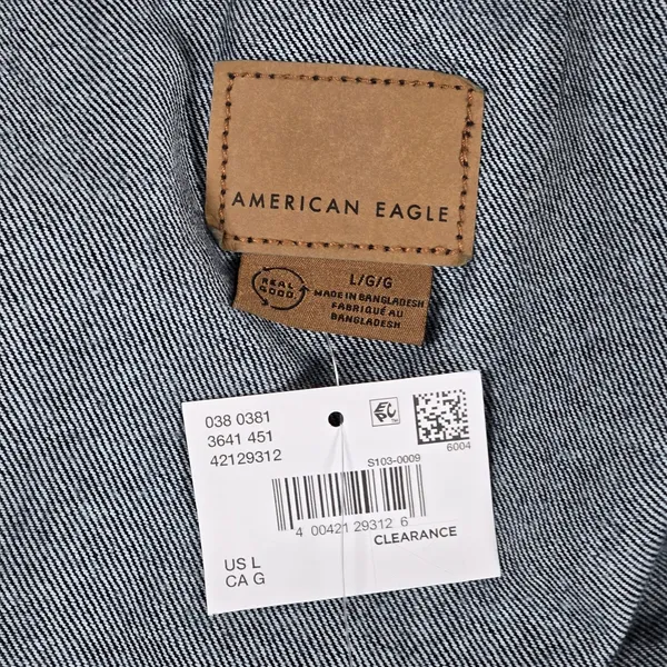 American Eagle‎ Womens Denim Jacket Dark Wash Corduroy Collar Cropped Size L - Image 4