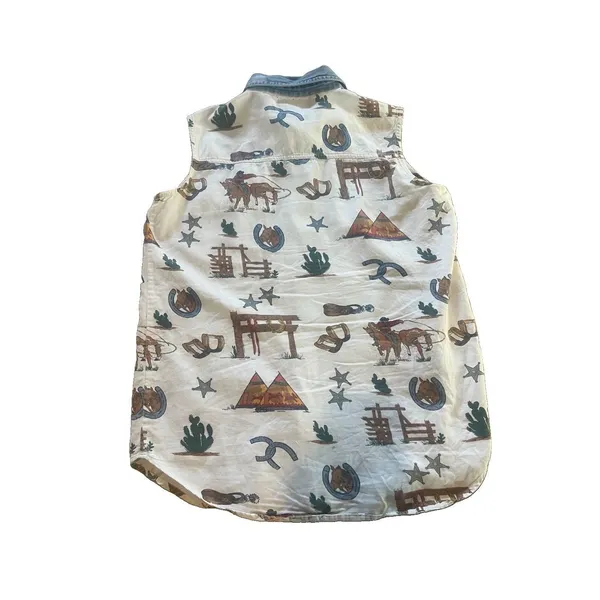 Quizz New York Woven Cotton Sleeveless Collared Button-Up Western Print Top L - Image 7