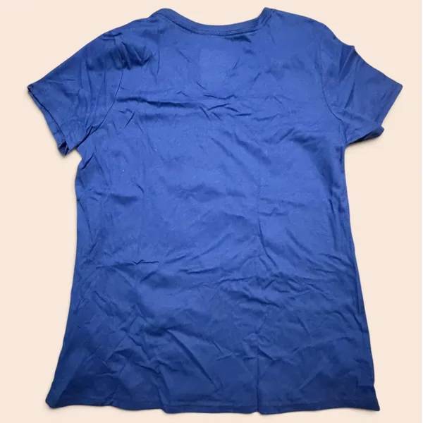 Majestic Chicago Cubs Cubbies V-Neck Graphic T-Shirt Blue Womens Medium MLB - Image 2