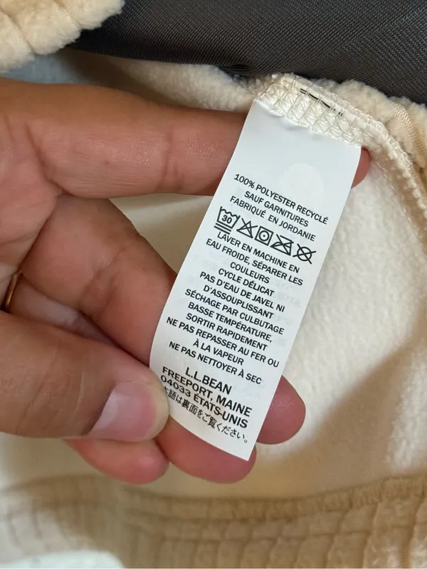 L.L. Bean Mountain Classic Windproof cream Fleece full zip up Jacket size XL - Image 14