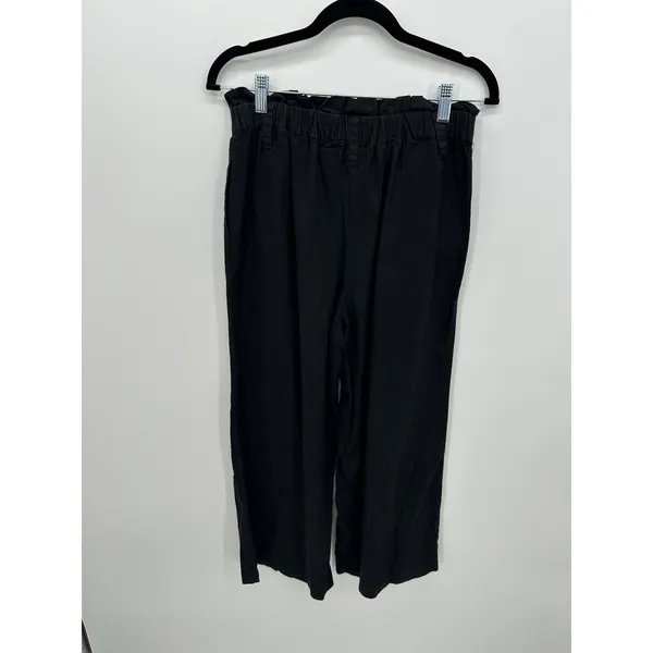 Who What Wear Womens Black Linen Blend Wide Leg Cropped Paperbag Pants‎ Size 4 - Image 2