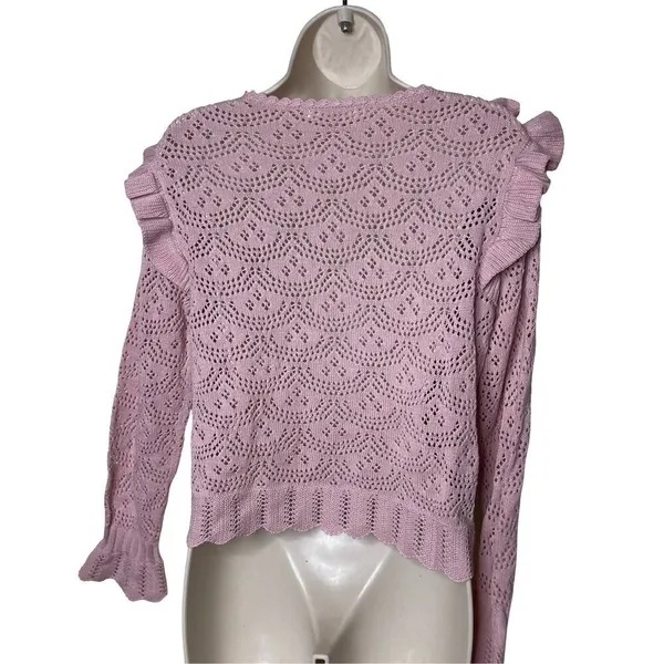 LOVESHACKFANCY Natalie Long Sleeve Pullover Sweater Pink Womens M - Image 3