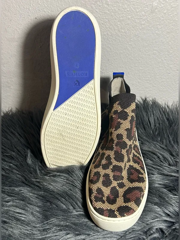Rothy's Leopard Print High-Top Slip-On Sneakers - Brown/Tan Size 7 - Image 9