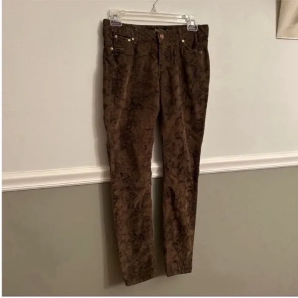Women’s Zara Brown Black Animal Snake Print Corduroy Pants Jeans Size 2 - Image 2