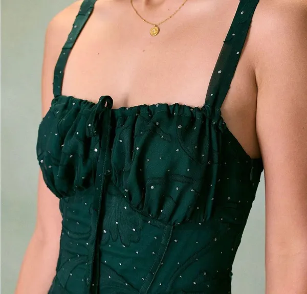 Rihoas Green Square Neck Jacquard Slit Midi Dress - Image 3