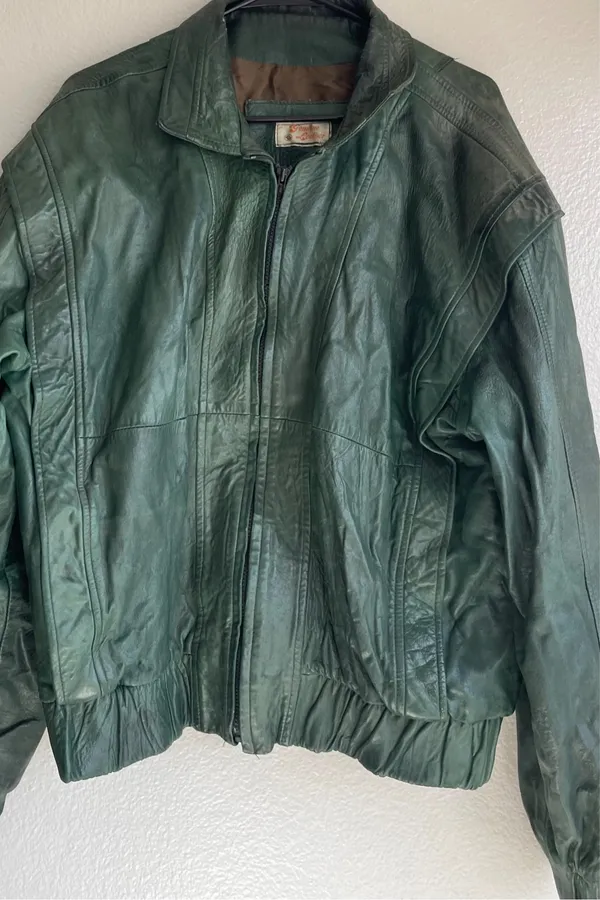 vintage dark green leather bomber jacket Full Zip Women’s Sz XL Made in Mexico - Image 2