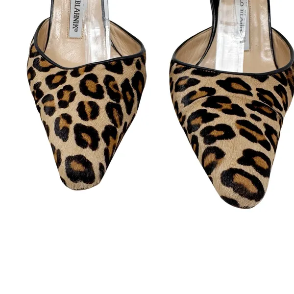Manolo Blahnik Carolyne Leopard Calf Hair Slingback Pumps Size 38 - Image 5