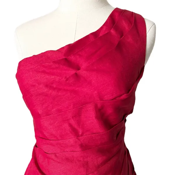 NEW Reformation Ciro One Shoulder Mini Dress 100% Linen Lipstick Red Size 4 - Image 3