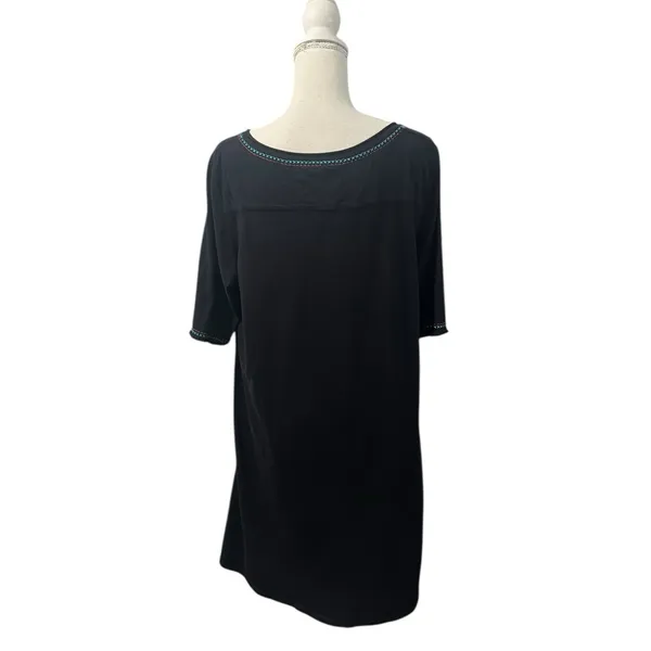 Johnny Was Embroidered Floral Black 100% Cotton Tunic Dress Scoop Neck Large - Image 5