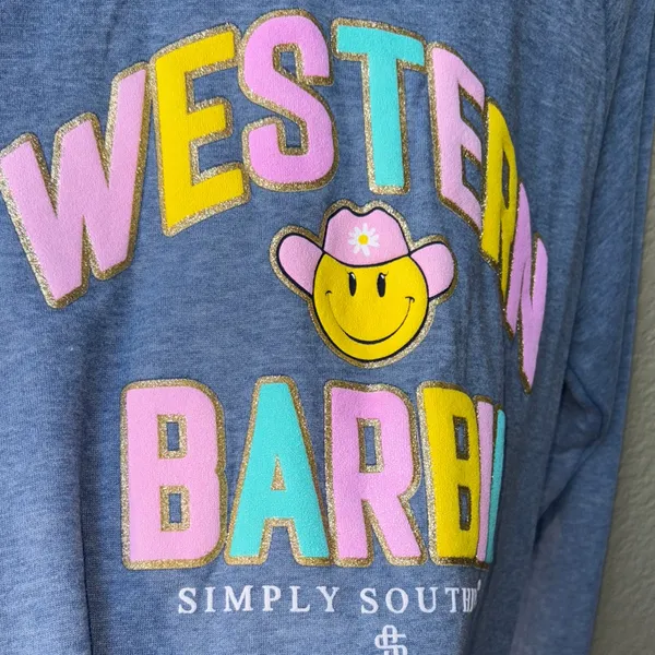 Simply Southern Western Barbie Blue Crewneck Sweater - Image 2