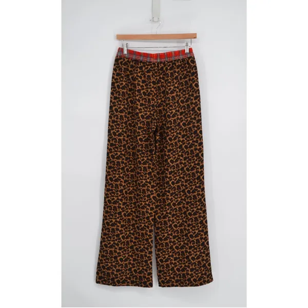 Mimosa Leopard Print Lounge Pants Women's S Plaid Waistband Straight PJ Wide Leg - Image 4