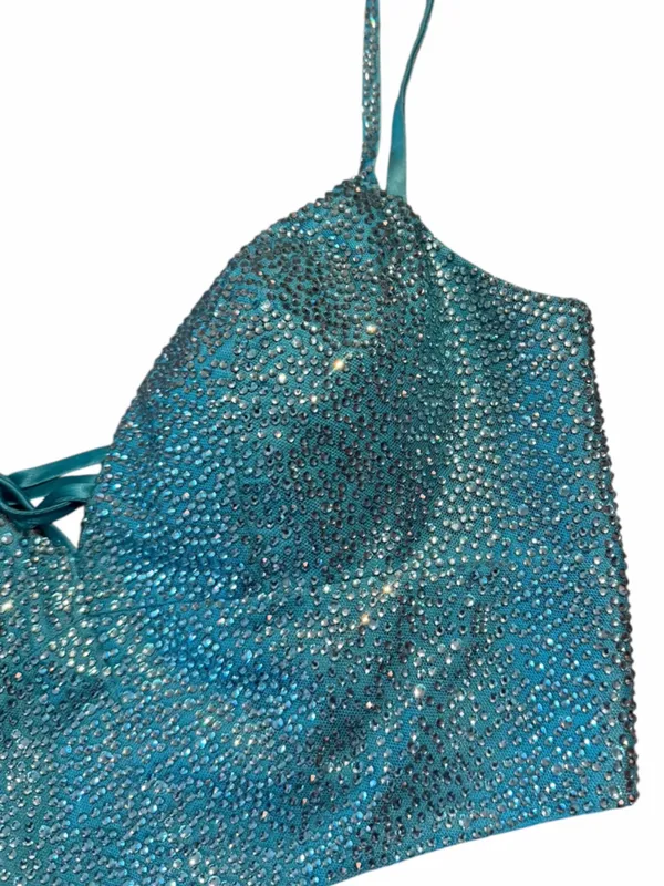 Rhinestone Bustier Corset Top Teal Blue Embellished Bralette Rave Festival Glam - Image 2