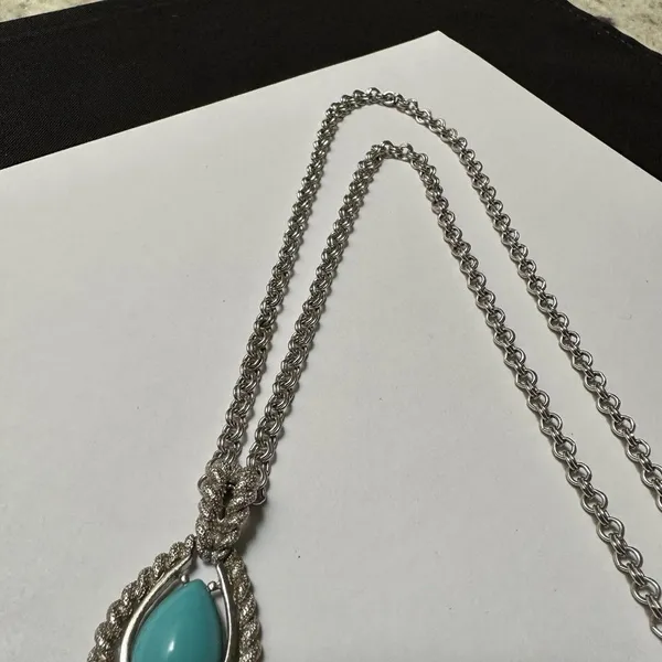 Women’s Signed Avon Turquoise Blue Colored Silver Tone Double Strand Necklace - Image 2