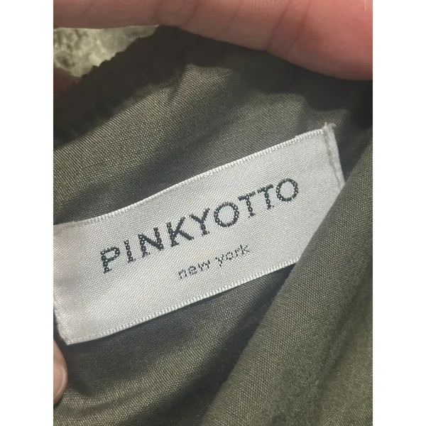 Pinkyotto New York Olive Green Sheer Floral Lace Button Front Midi Dress Small - Image 6