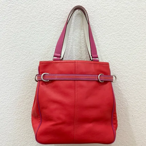 Rare Vintage Authentic COACH 9286 Leather Red-Orange/Pink Hampton Carryall Tote - Image 7