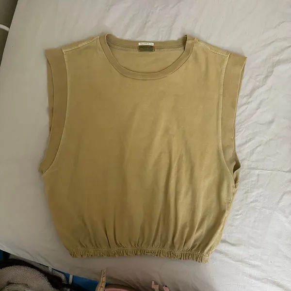 Mother The Swiper‎ Crop Top Bronze Mist Tan Size Small Elastic Band Sleeveless - Image 13