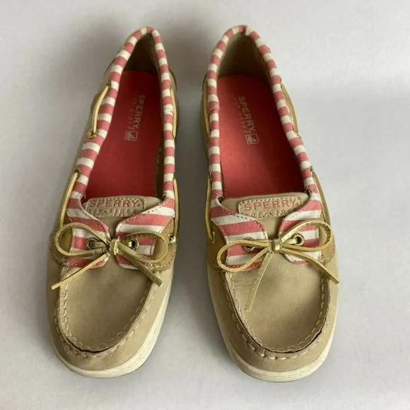 Sperry Top‎ Sider Angelfish Boat Shoes Women 6 Leather Cream Pink Nautical Flats - Image 4