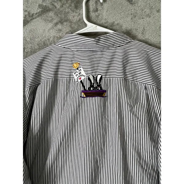 Vintage Noah’s Ark Embroidered Striped Button Down Shirt Whimsical Large - Image 4