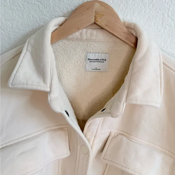 Abercrombie & Fitch Button Down Jacket Sweater Size Large Ivory Cream - Image 5