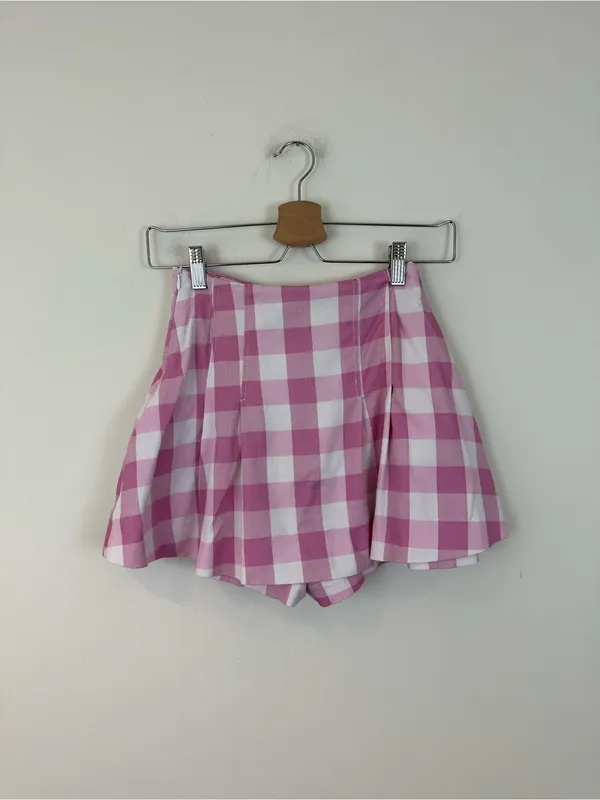 Zara Pink and White Pleated Mini Skirt Skort Size XS Women's - Image 4