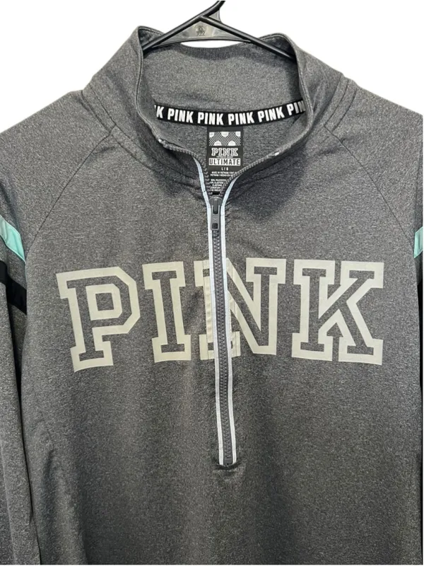 Victoria's Secret PINK Ultimate Grey Quarter Zip Athletic Pullover Top - Image 2