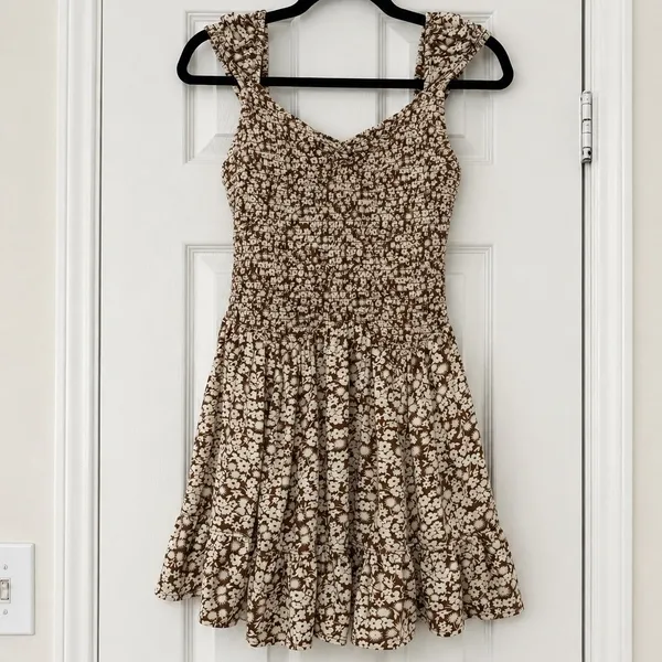 Urban Outfitters UO Georgina Smocked Knit Floral Mini Dress Brown Medium M - Image 2